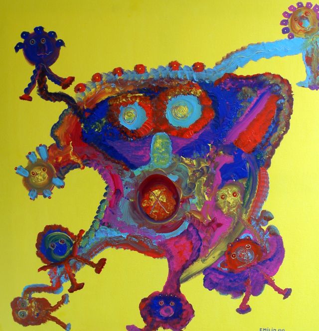 Hell, oil on canvas, 100 × 100 cm, by Emilio Ruiz