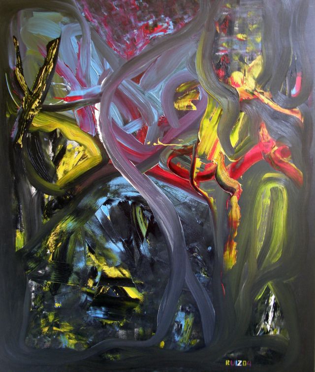 Thinking in the dark, oil on canvas, 100 × 120 cm, by Emilio Ruiz