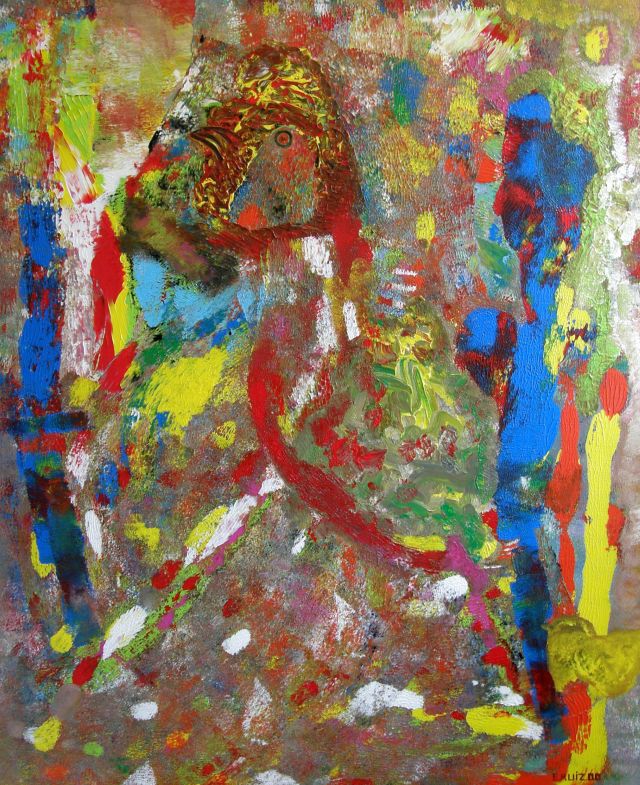 The rooster without a body, oil on canvas, 100 × 120 cm, by Emilio Ruiz