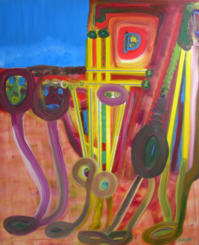 Espermatozoides, óleo sobre lienzo, 100 × 120 cm, de Emilio Ruiz