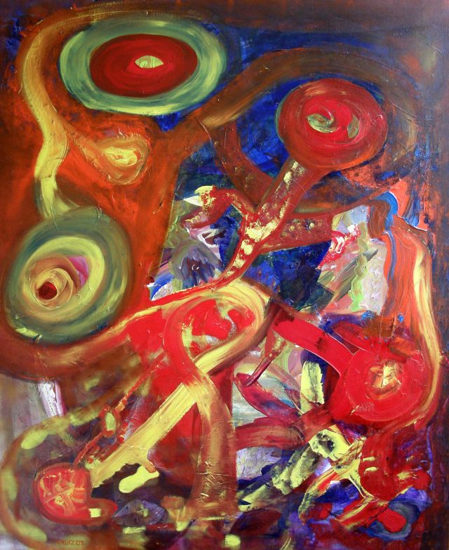 Cancer is a story, oil on canvas, 100 × 120 cm, by Emilio Ruiz